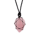 Laced Crystal Teardrop Necklace - Rose Quartz