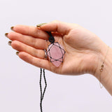 Laced Crystal Teardrop Necklace - Rose Quartz