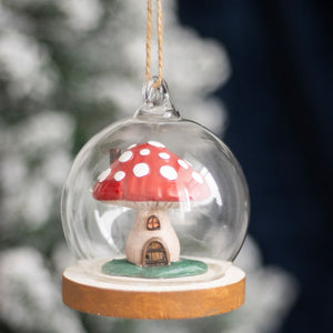 Mushroom House Glass Dome Bauble