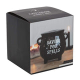 saving for spells, black witch's cauldron shaped money box