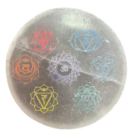 Chakra Colours Selenite Crystal Charging Plate 10cm