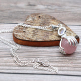 Rose Quartz, hands Necklace, Crystal ball Pendant