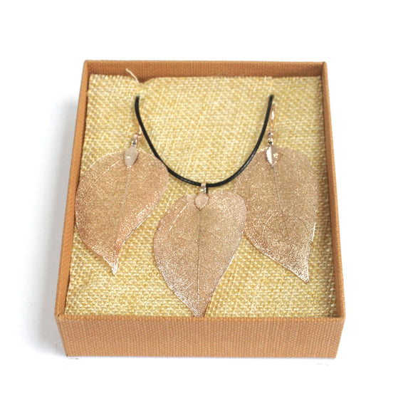 Pink Gold Real Leaf Jewellery Set