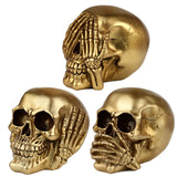 See No, Hear No, Speak No Evil Gold Skull Ornaments