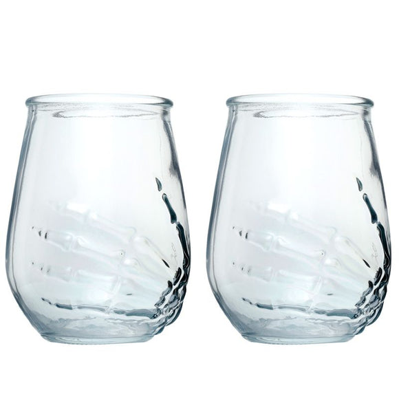 Skeleton Hand Pair of Glass Tumblers