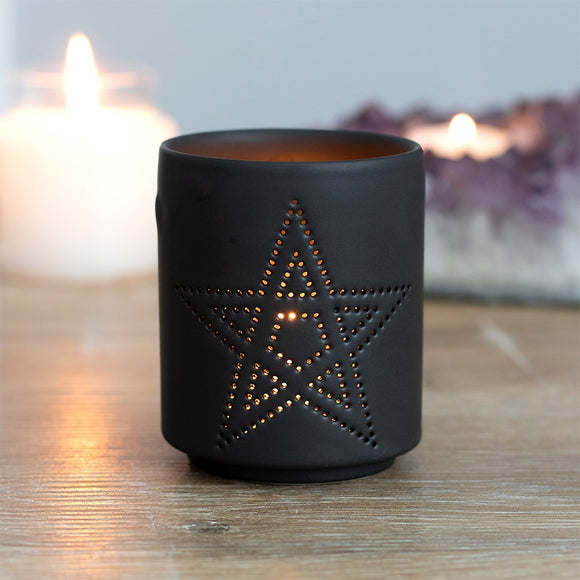 black pentagram tealight holder